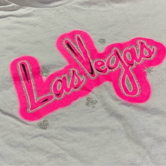 Las Vegas Neon Glitter Graffiti Style Short Sleeve Graphic T-Shirt, Size Small - Picture 2 of 8